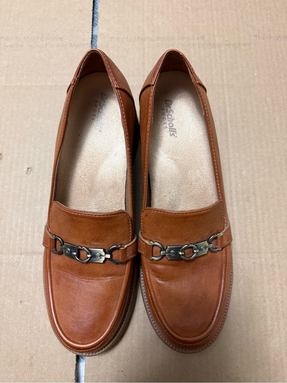Dr. Scholl's Shoes Womens Rate Up Bit Faux Leather Slip-On Loafers Honey Brown - Picture 2 of 7